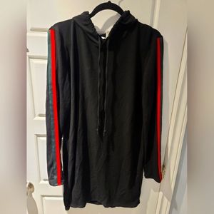 Long Sleeve Hoodie, Red and Green Stripes on Arms, XL